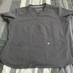 Women’s Fabletics Gray Scrubs set Large top and Large petite jogger pants #1
